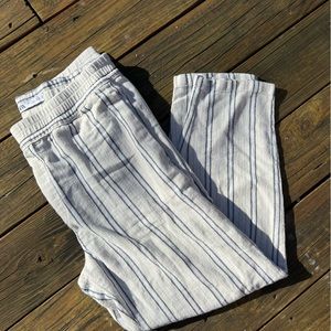 Striped Textured Pants linen blend striped pants size large waist band pants